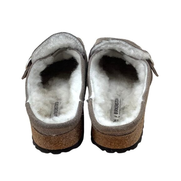 Birkenstock Boston Shearling Suede Clogs Size 36 Women’s Gray Slip-On Shoes - Picture 4 of 7